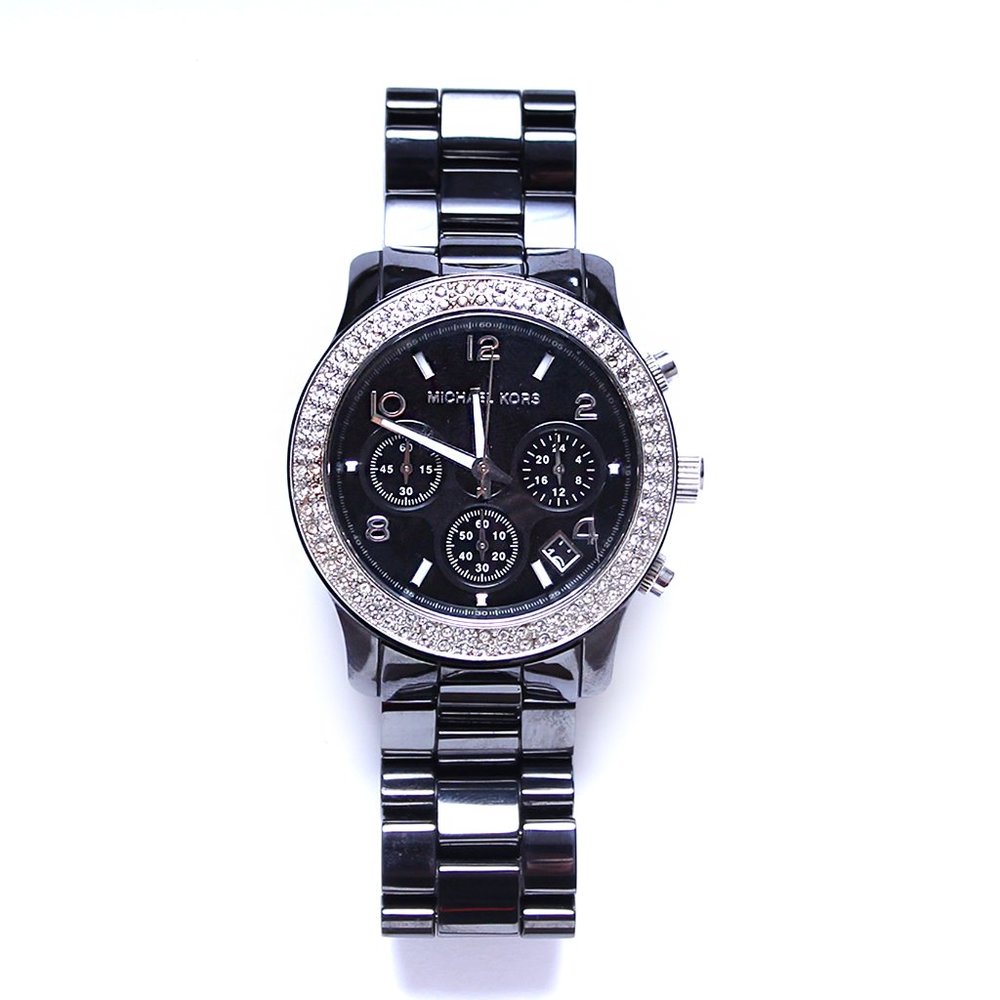 MICHAEL KORS BLACK CERAMIC STEEL DIAMOND WATCH